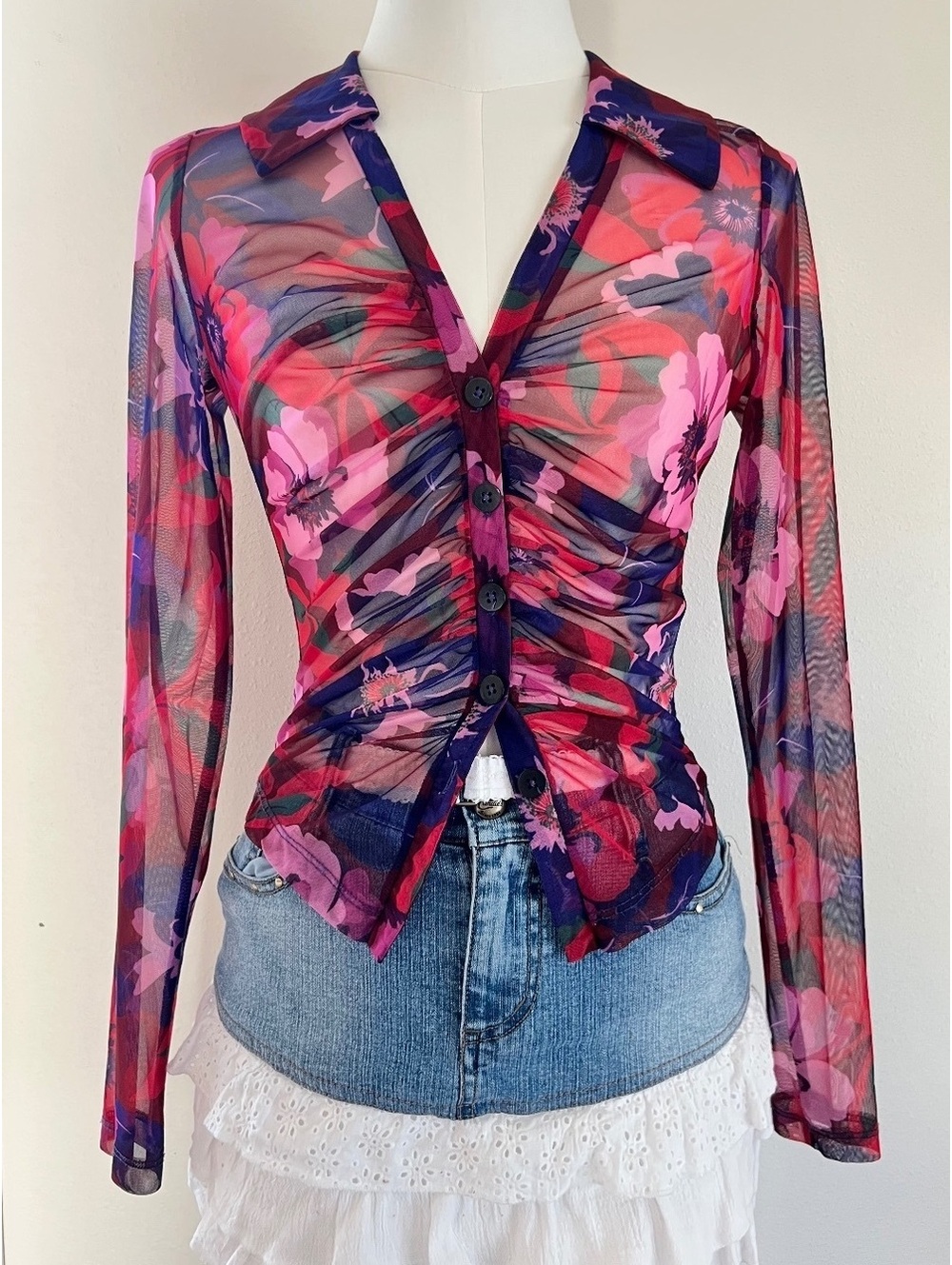 Maeve Anthropologie Floral Mesh Top
